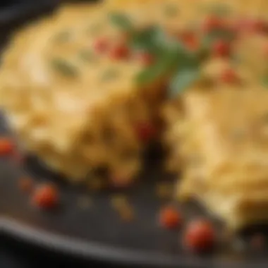 A close-up of the texture of a perfectly cooked omelette