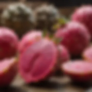 Choosing Ripe Dragon Fruit A selection of ripe dragon fruits in a market setting
