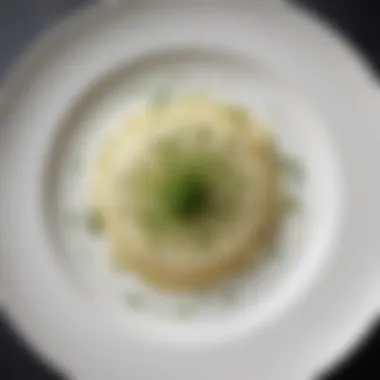 An elegant presentation of leek risotto on a fine dining plate