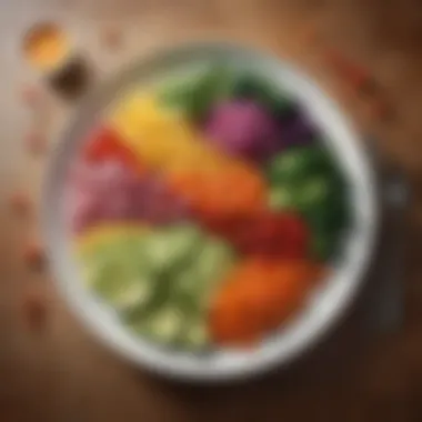 Low Carb Vegetables and Proteins A colorful array of low carb vegetables and lean proteins arranged beautifully on a plate.