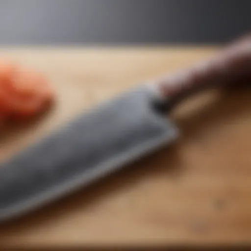 Close-up of a beautifully crafted Santoku knife showcasing its blade design and craftsmanship