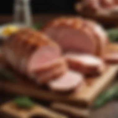 Various cuts of pork on a wooden cutting board