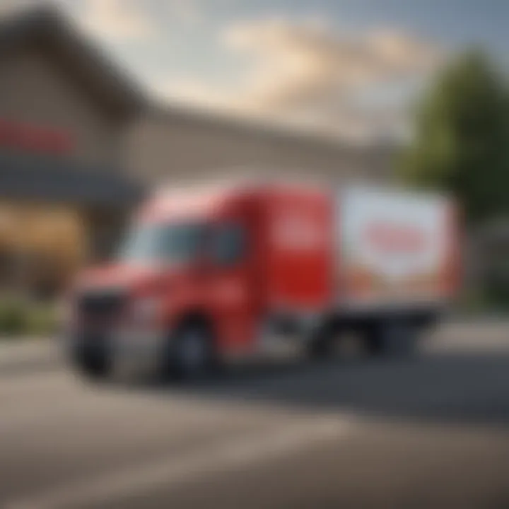 A delivery truck parked outside a Costco store