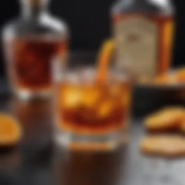 An Exquisite Old Fashioned with Maple Syrup Elegant Old Fashioned cocktail garnished with a twist of orange peel