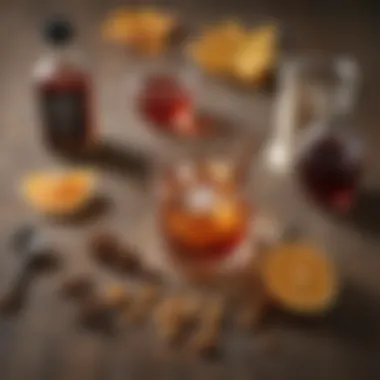 Ingredients for a Maple-Infused Old Fashioned Ingredients laid out for a refined Old Fashioned cocktail