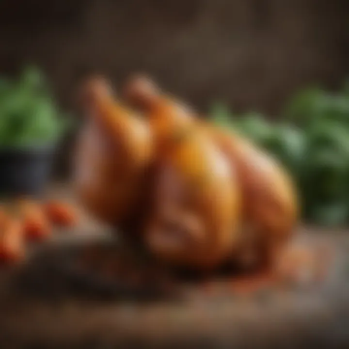 An artistic display showcasing the texture and color of finished plant-based chicken.