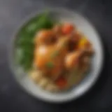 Artful arrangement of plant-based chicken dish garnished with fresh herbs.