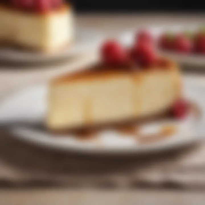 Rich and creamy cheesecake with a smooth texture displayed on a porcelain plate