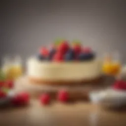 An array of fresh ingredients for cheesecake filling including cream cheese and vanilla