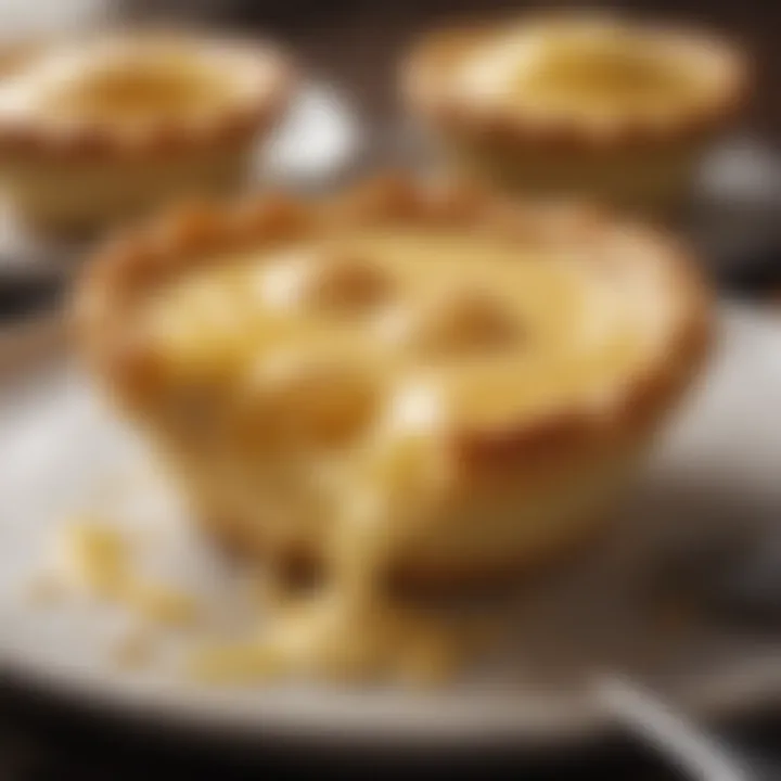 Close-up view of creamy custard filling within a flaky crust