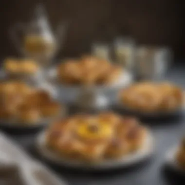 Elegant Table with Custard Tarts A beautifully decorated table featuring custard tarts and elegant utensils
