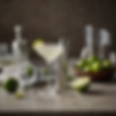 Essential Tools for Margarita Crafting An elegant collection of cocktail tools including a shaker and jigger arranged on a stylish countertop
