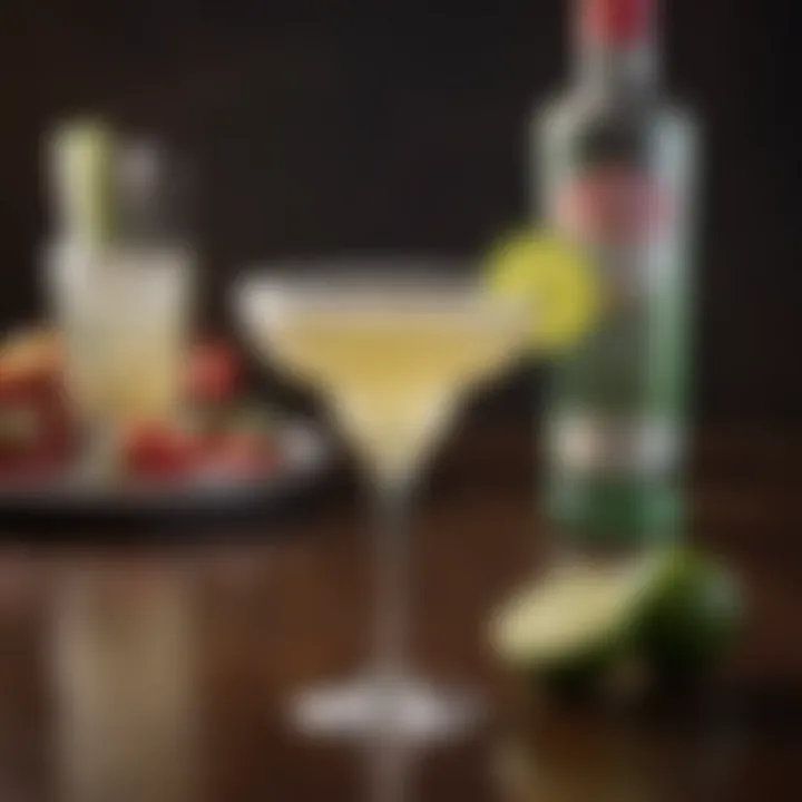 An elegant cocktail glass filled with a perfectly crafted margarita, garnished with salt on the rim.