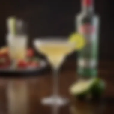 The Elegance of a Perfect Margarita An elegant cocktail glass filled with a perfectly crafted margarita, garnished with salt on the rim.
