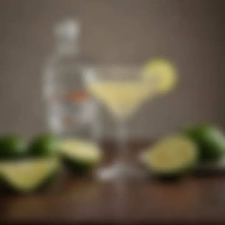 A vibrant display of fresh limes and premium tequila showcasing essential margarita ingredients