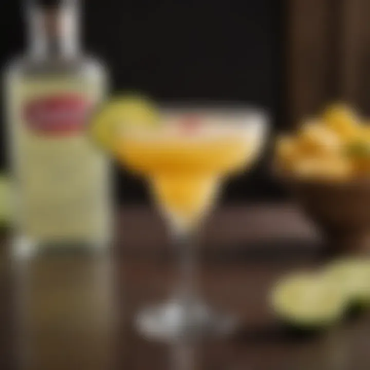 A beautifully garnished margarita glass with a colorful rim and fresh garnish, highlighting presentation techniques