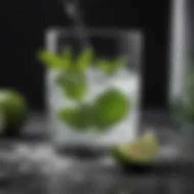 Detailed view of muddling mint and sugar