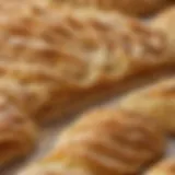 A close-up view of flaky pastry layers illustrating texture