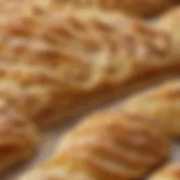 A close-up view of flaky pastry layers illustrating texture