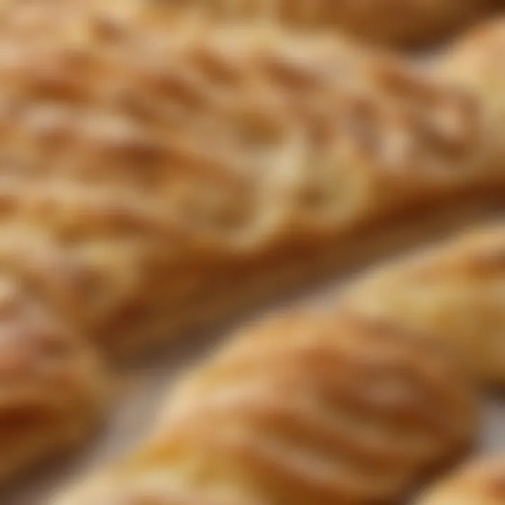 A close-up view of flaky pastry layers illustrating texture
