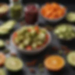Colorful array of ingredients for pickle shots