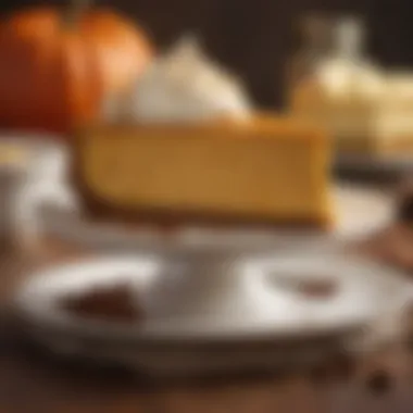 Deliciously baked pumpkin cheesecake topped with whipped cream and spices