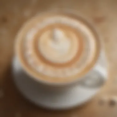 Artistic Foam Design in Vanilla Latte A beautifully crafted vanilla latte with intricate foam art