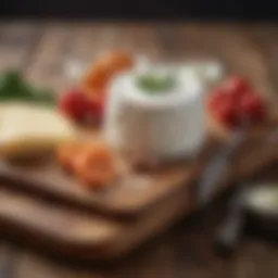Freshly made goat cheese on a wooden board
