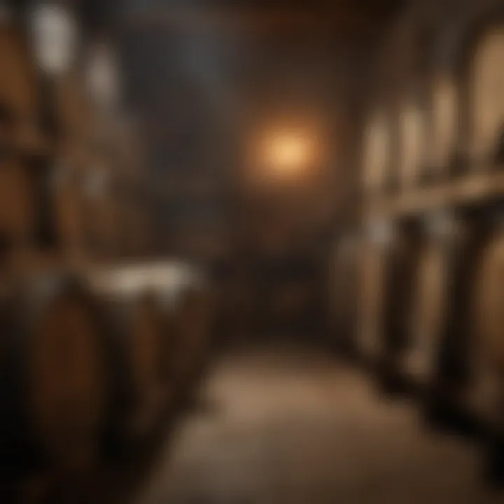 Aging Barrels in a Dimly Lit Cellar