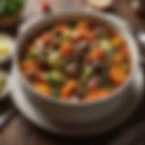 A vibrant bowl of slow-cooked stew featuring tender vegetables and protein