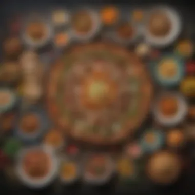 Global Culinary Diversity A vibrant spread of international dishes showcasing culinary diversity
