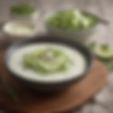 A gourmet dish featuring cucumber yogurt sauce