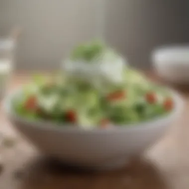 A vibrant cucumber yogurt dressing drizzled over a salad