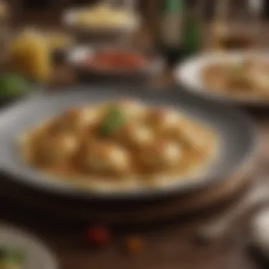 Cultural Dining Experience with Ravioli A cozy dining setup featuring ravioli dishes and cultural elements