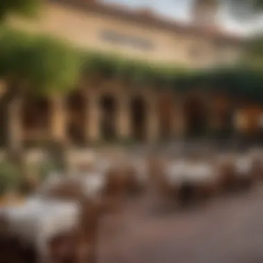 An inviting outdoor dining area at one of Epcot's themed restaurants.