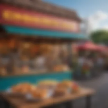 Culinary Delights at Epcot Food Stands A vibrant food stand presenting local snacks and beverages from different cultures.