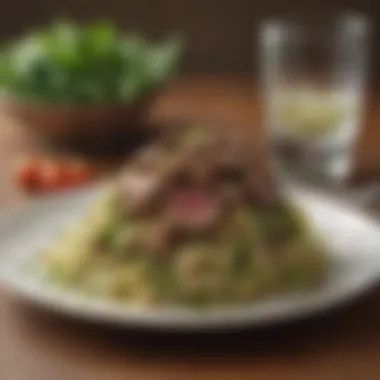 A Culinary Artwork: Sprouts and Ground Lamb A vibrant dish showcasing sprouts and ground lamb beautifully arranged on a plate