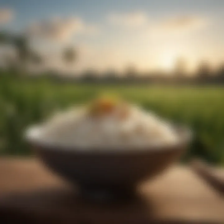 A serene setting showcasing a traditional rice dish from a specific culture, highlighting the cultural significance of rice.