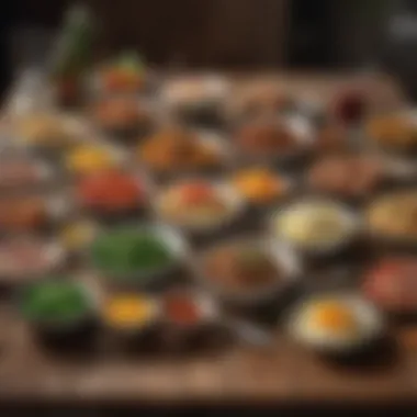 Variety of Delicious Low Carb Meals An inviting kitchen scene featuring a selection of low carb meals displayed on a rustic wooden table.