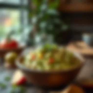 Luxurious Guacamole Experience Rich and creamy guacamole served in a rustic bowl