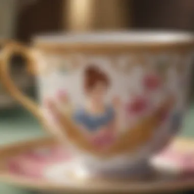 Close-up of intricate designs on a Disney princess tea cup