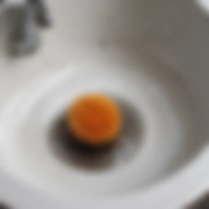 Close-up of hair clog in a sink drain