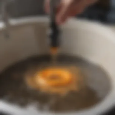Applying the DIY Drain Cleaner Pouring a DIY drain cleaner into a drain