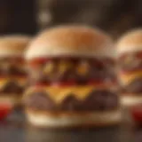 Close-up of a DQ Steakhouse burger showcasing its layers and toppings