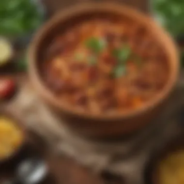 A hearty bean chili served in a rustic bowl