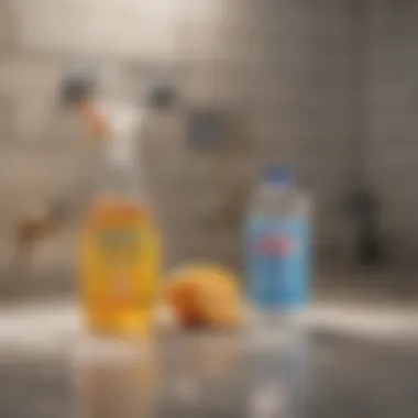 DIY Cleaning Solution for Soap Scum DIY cleaning solution in a spray bottle next to tiles