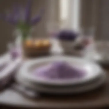 Elegant Dining with Lavender Salt Infusion A beautifully set dining table featuring dishes with lavender salt, inviting elegance