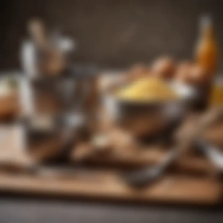 Baking tools including measuring cups and spatulas