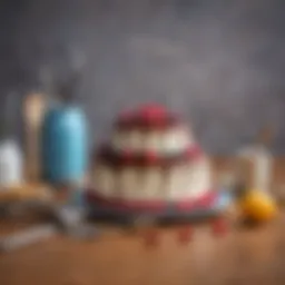 A collection of essential cake making tools including spatulas and measuring cups