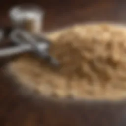 A close-up view of flour and sugar with measuring tools